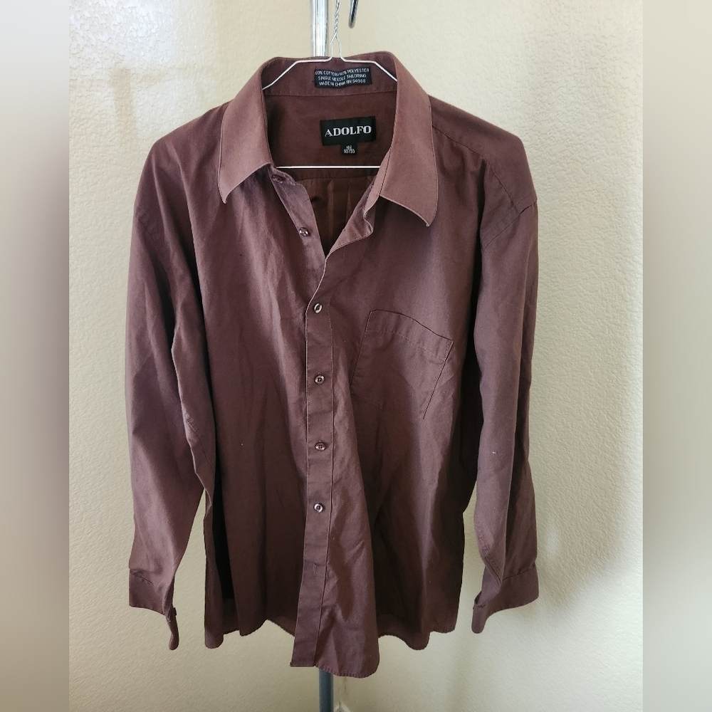 Adolfo Long Sleeve Button Up Shirt With Pocket Size 16 1/2 32/33